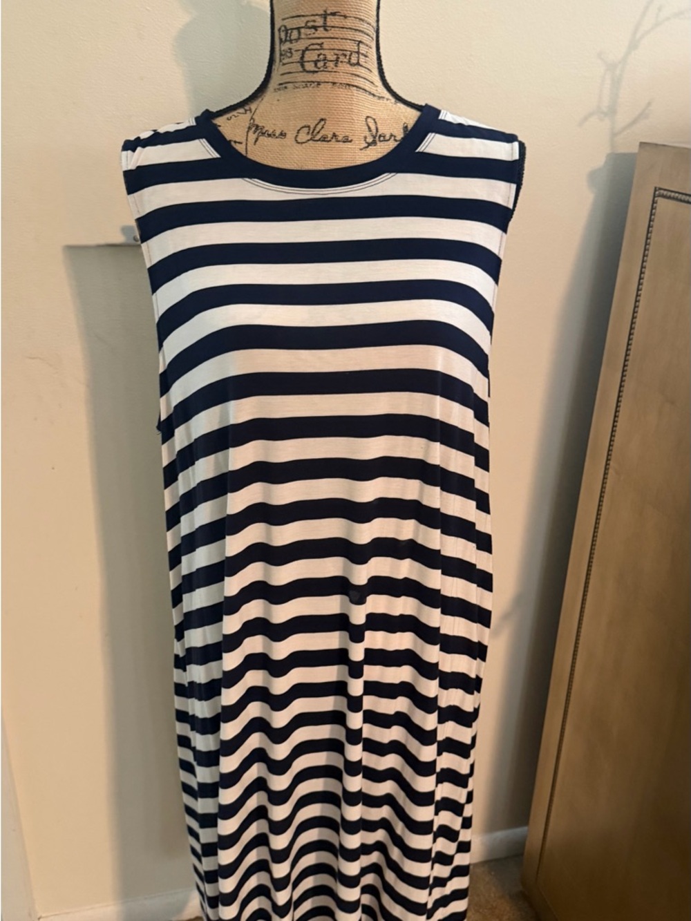 GAP Navy and White Striped Sleeveless Maxi Dress